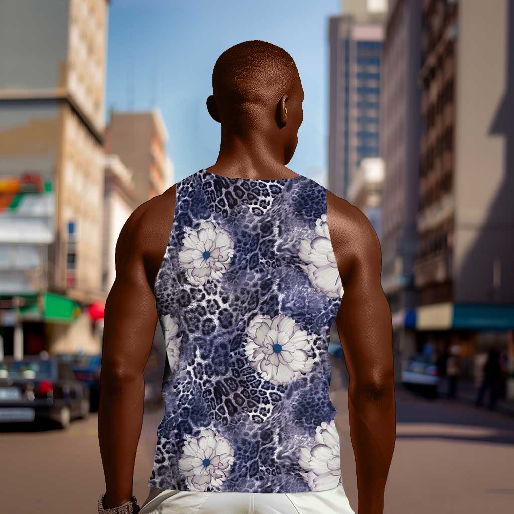 African Leopard Floral Pattern Men Tank Top Nile Indigo
