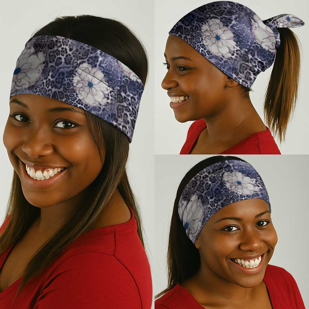 African Leopard Floral Pattern Neck Gaiter Nile Indigo