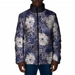 African Leopard Floral Pattern Padded Jacket Nile Indigo