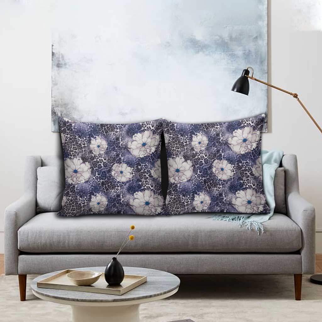 African Leopard Floral Pattern Pillow Cover Nile Indigo