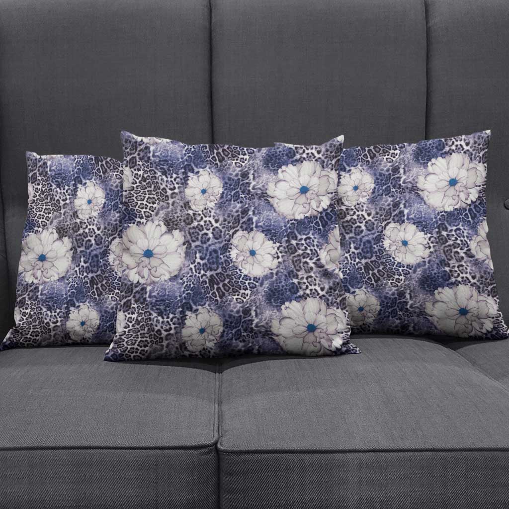 African Leopard Floral Pattern Pillow Cover Nile Indigo