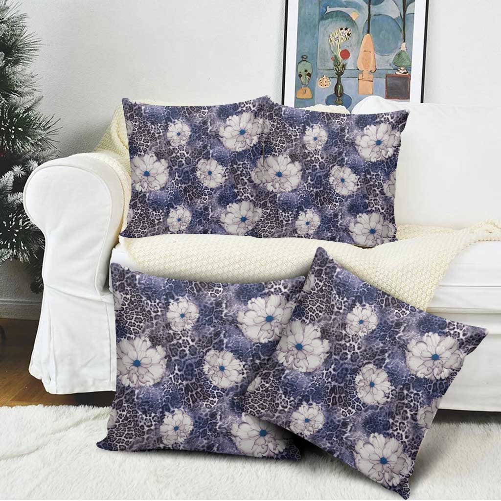 African Leopard Floral Pattern Pillow Cover Nile Indigo