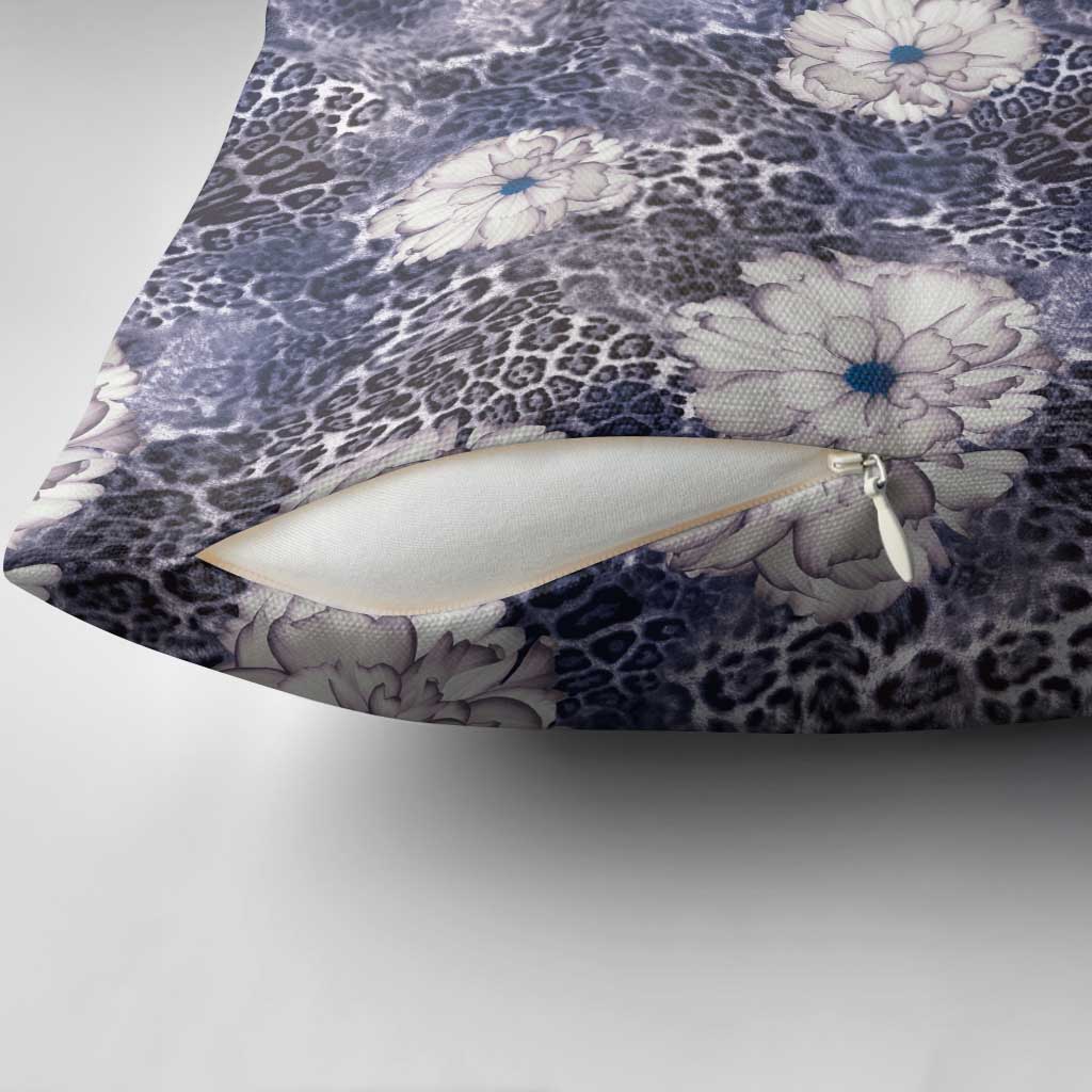 African Leopard Floral Pattern Pillow Cover Nile Indigo