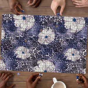 African Leopard Floral Pattern Puzzle Nile Indigo