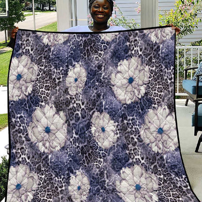 African Leopard Floral Pattern Quilt Nile Indigo