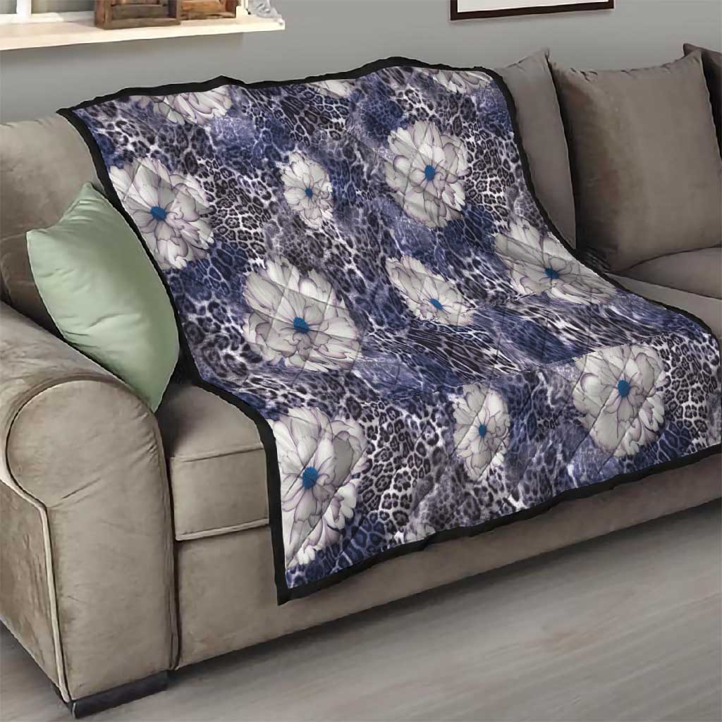 African Leopard Floral Pattern Quilt Nile Indigo