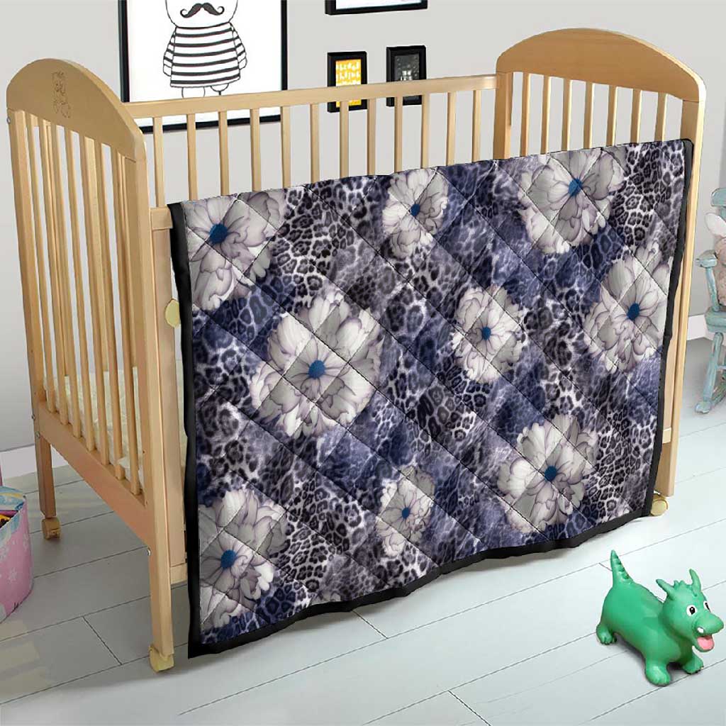 African Leopard Floral Pattern Quilt Nile Indigo