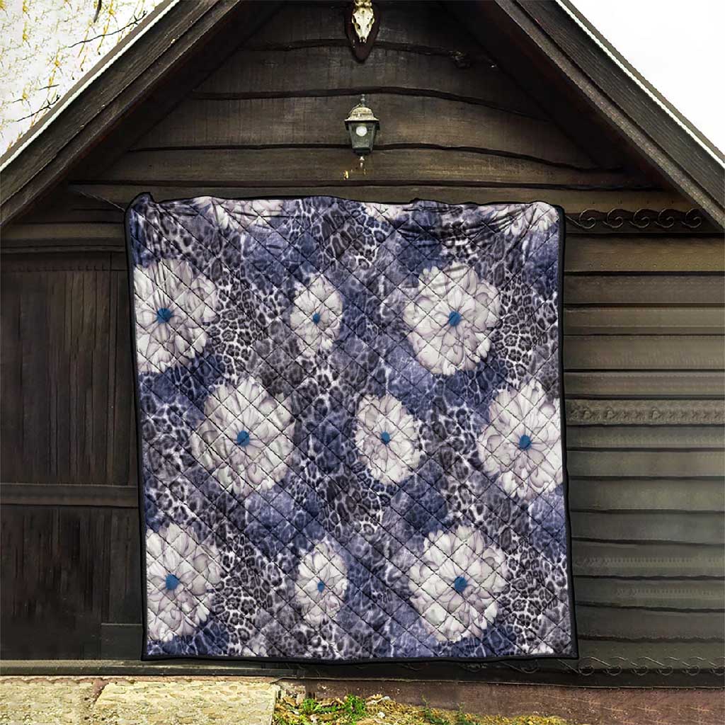 African Leopard Floral Pattern Quilt Nile Indigo