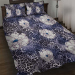 African Leopard Floral Pattern Quilt Bed Set Nile Indigo