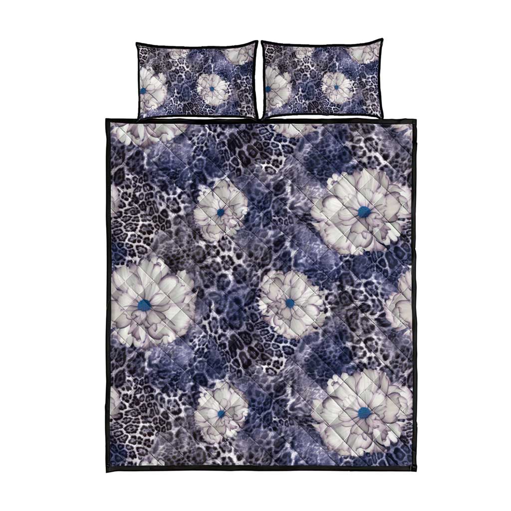 African Leopard Floral Pattern Quilt Bed Set Nile Indigo