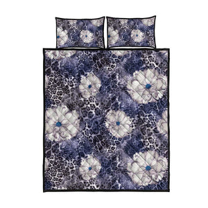 African Leopard Floral Pattern Quilt Bed Set Nile Indigo