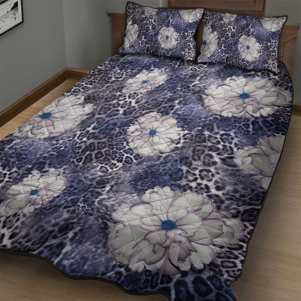 African Leopard Floral Pattern Quilt Bed Set Nile Indigo