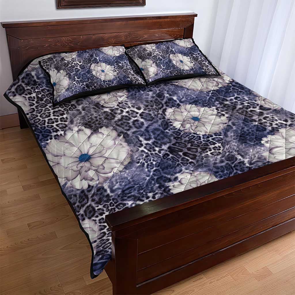 African Leopard Floral Pattern Quilt Bed Set Nile Indigo