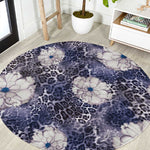 African Leopard Floral Pattern Round Carpet Nile Indigo