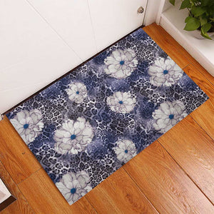 African Leopard Floral Pattern Rubber Doormat Nile Indigo