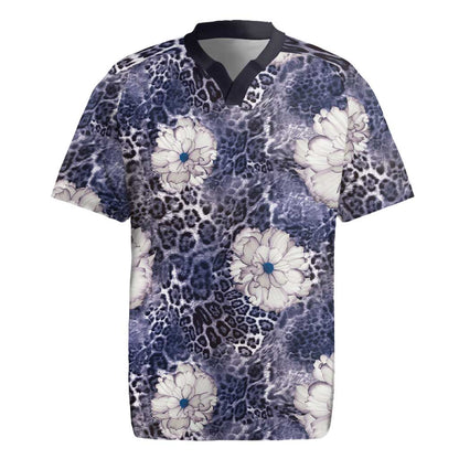 African Leopard Floral Pattern Rugby Jersey Nile Indigo