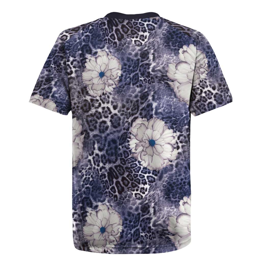 African Leopard Floral Pattern Rugby Jersey Nile Indigo