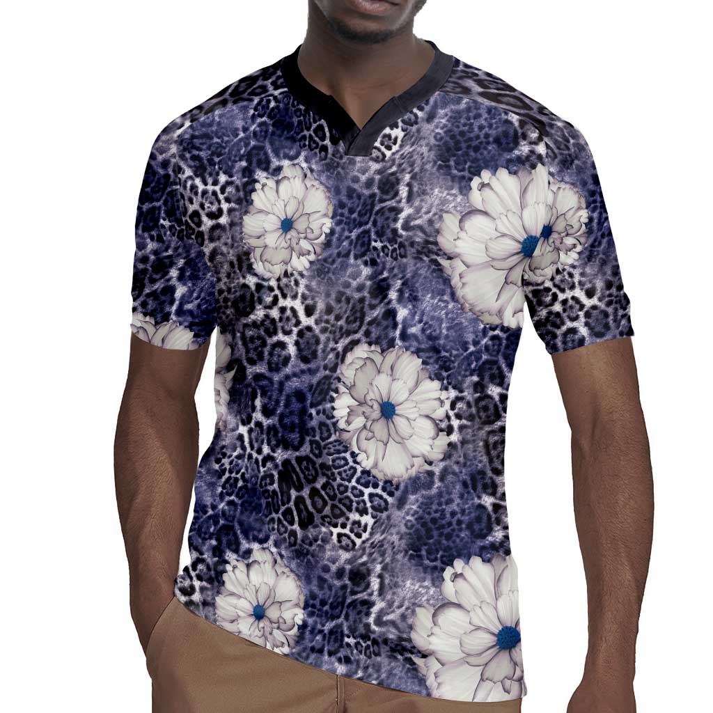 African Leopard Floral Pattern Rugby Jersey Nile Indigo