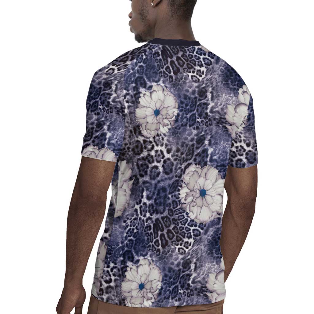 African Leopard Floral Pattern Rugby Jersey Nile Indigo
