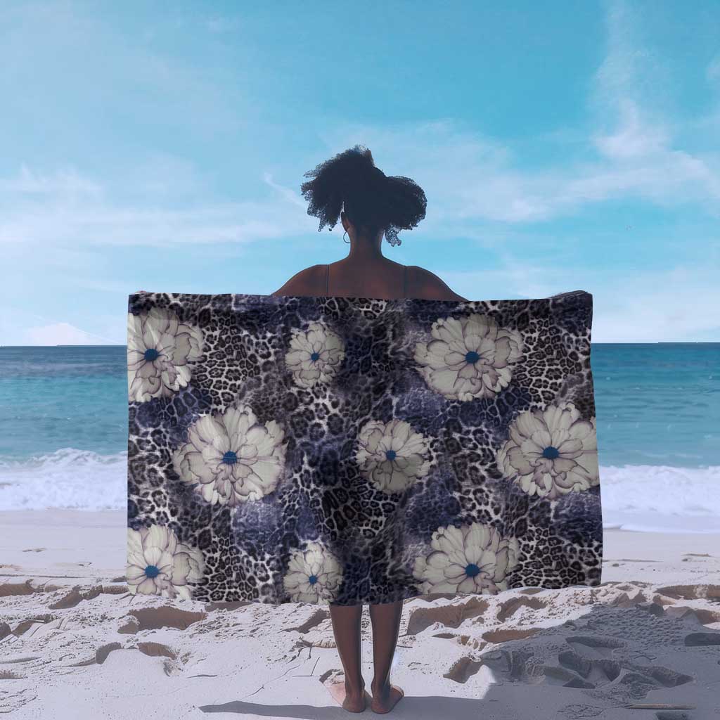 African Leopard Floral Pattern Sarong Nile Indigo