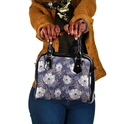 African Leopard Floral Pattern Shoulder Handbag Nile Indigo