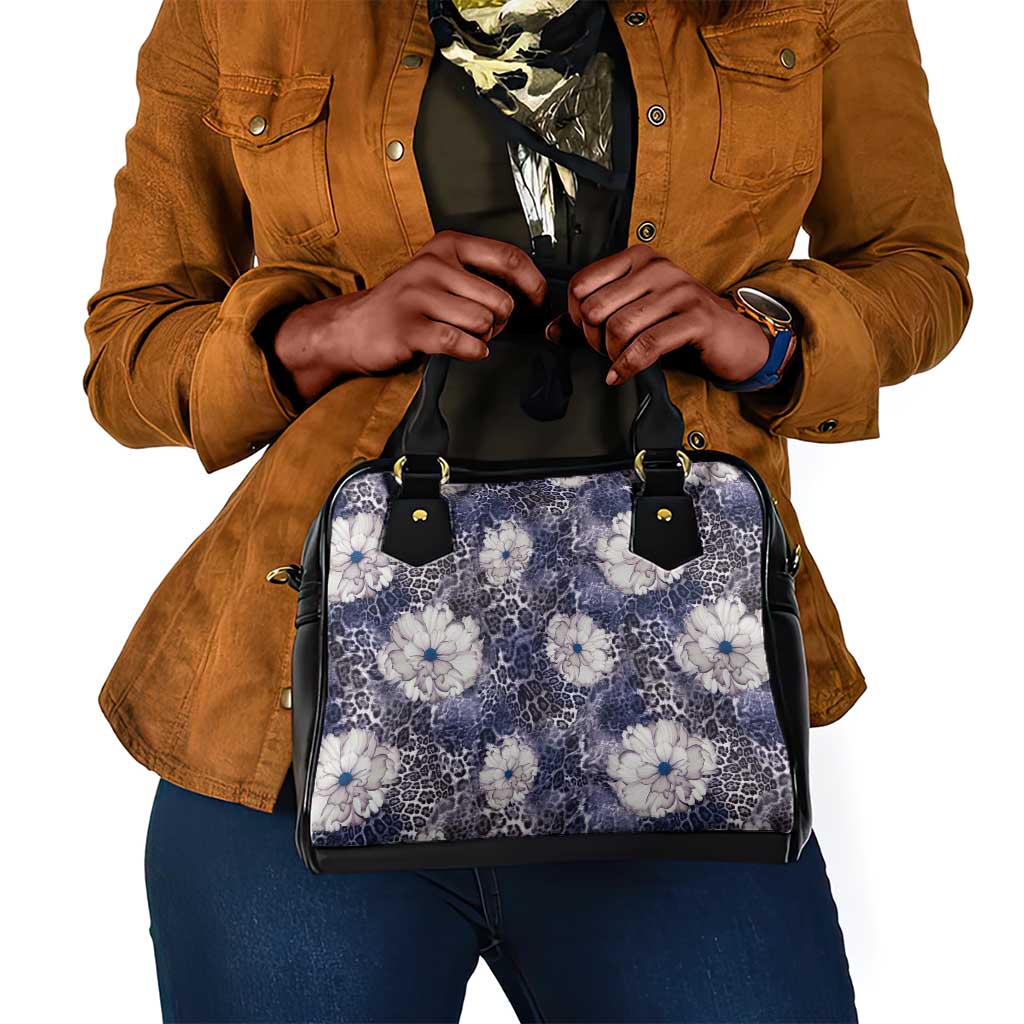 African Leopard Floral Pattern Shoulder Handbag Nile Indigo