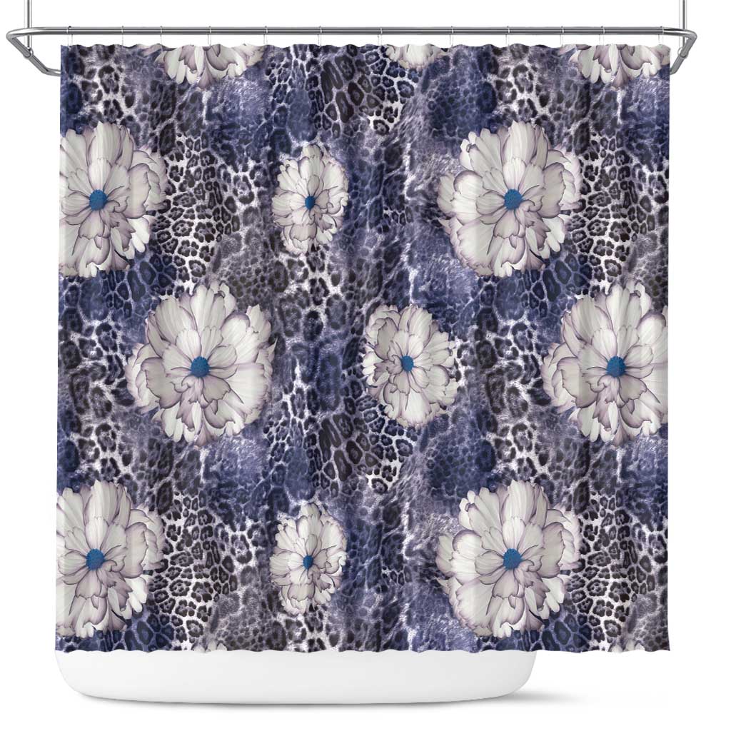 African Leopard Floral Pattern Shower Curtain Nile Indigo