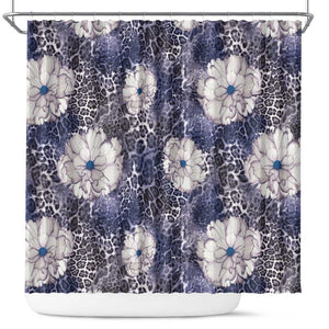 African Leopard Floral Pattern Shower Curtain Nile Indigo