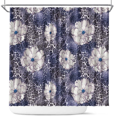 African Leopard Floral Pattern Shower Curtain Nile Indigo
