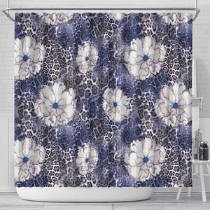 African Leopard Floral Pattern Shower Curtain Nile Indigo