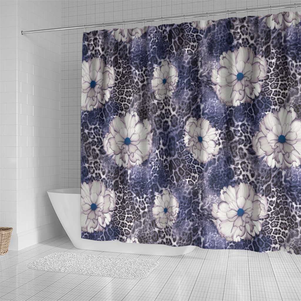 African Leopard Floral Pattern Shower Curtain Nile Indigo