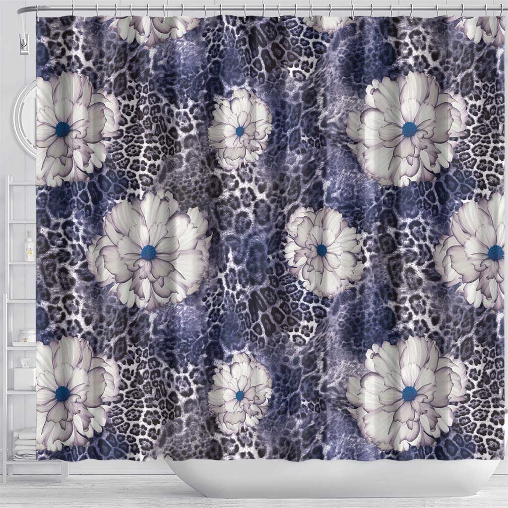 African Leopard Floral Pattern Shower Curtain Nile Indigo