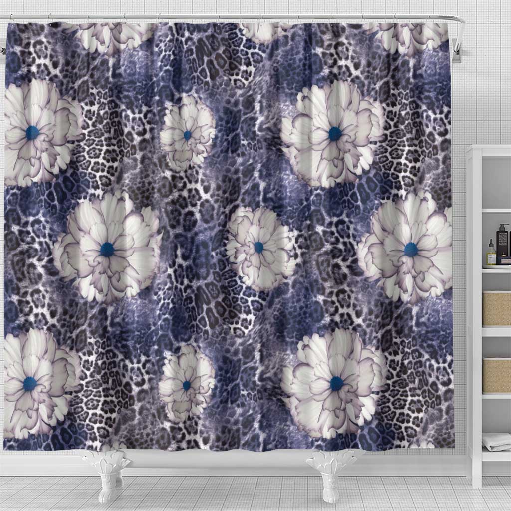 African Leopard Floral Pattern Shower Curtain Nile Indigo