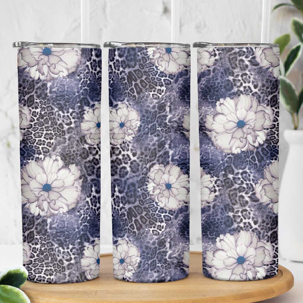 African Leopard Floral Pattern Skinny Tumbler Nile Indigo