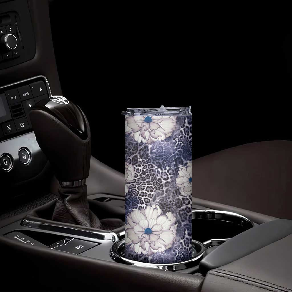African Leopard Floral Pattern Skinny Tumbler Nile Indigo