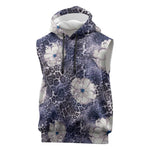 African Leopard Floral Pattern Sleeveless Hoodie Nile Indigo