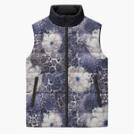 African Leopard Floral Pattern Sleeveless Puffer Jacket Nile Indigo