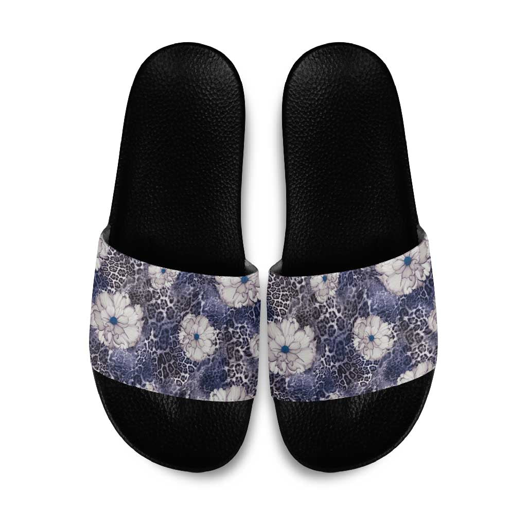 African Leopard Floral Pattern Slide Sandals Nile Indigo