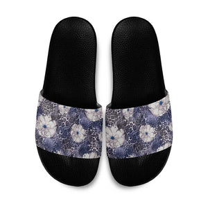 African Leopard Floral Pattern Slide Sandals Nile Indigo