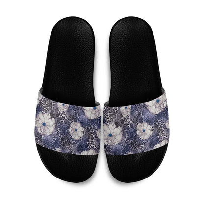African Leopard Floral Pattern Slide Sandals Nile Indigo