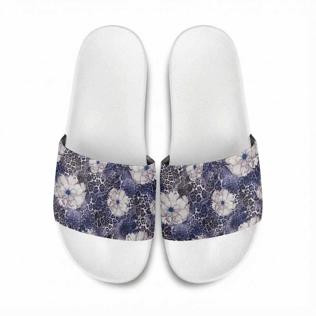 African Leopard Floral Pattern Slide Sandals Nile Indigo
