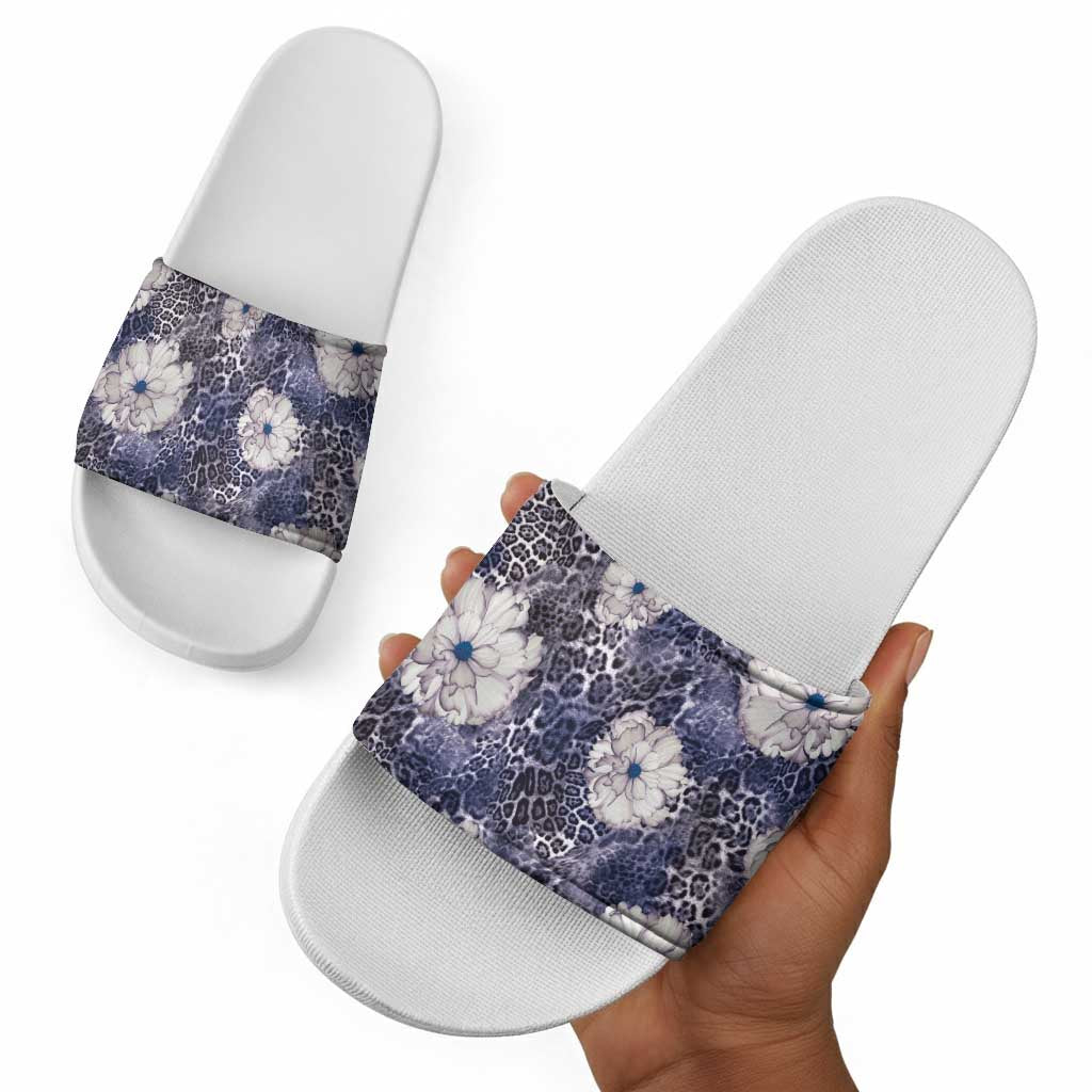 African Leopard Floral Pattern Slide Sandals Nile Indigo