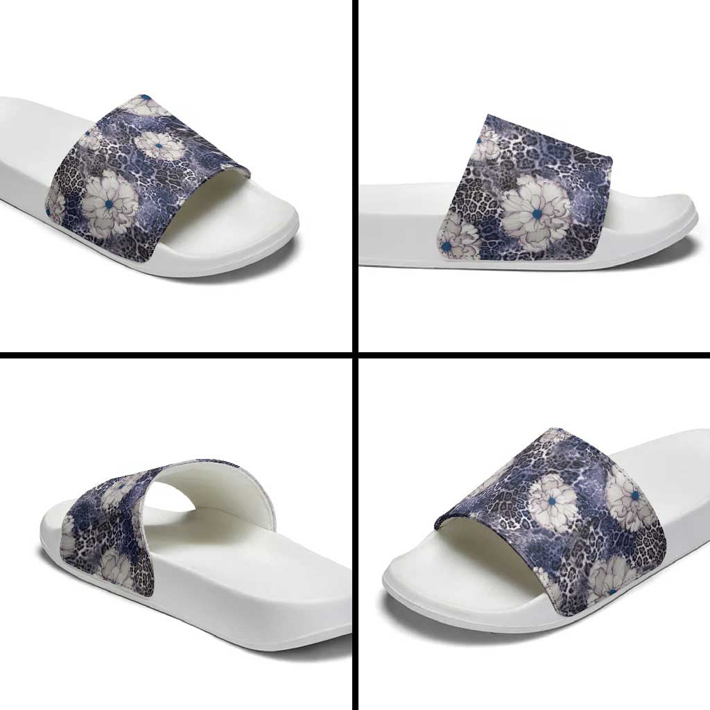 African Leopard Floral Pattern Slide Sandals Nile Indigo