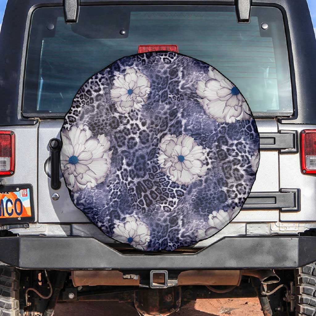 African Leopard Floral Pattern Spare Tire Cover Nile Indigo