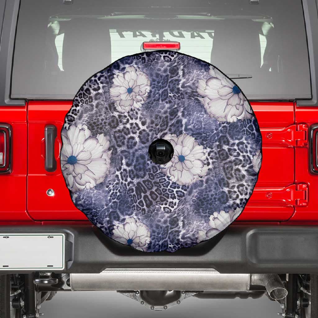 African Leopard Floral Pattern Spare Tire Cover Nile Indigo