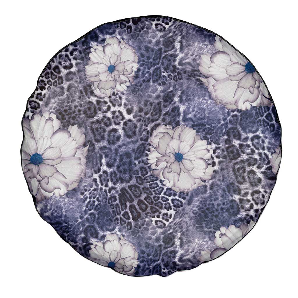 African Leopard Floral Pattern Spare Tire Cover Nile Indigo