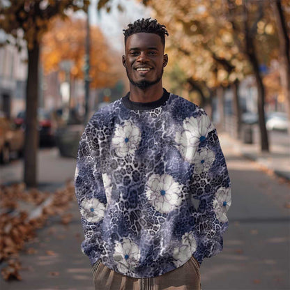 African Leopard Floral Pattern Sweatshirt Nile Indigo