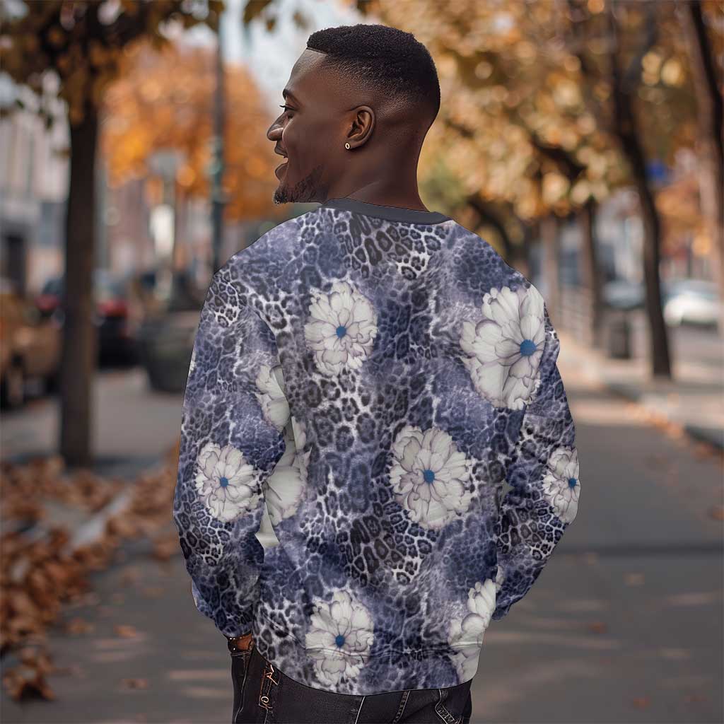 African Leopard Floral Pattern Sweatshirt Nile Indigo
