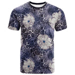 African Leopard Floral Pattern T shirt Nile Indigo