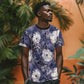 African Leopard Floral Pattern T shirt Nile Indigo